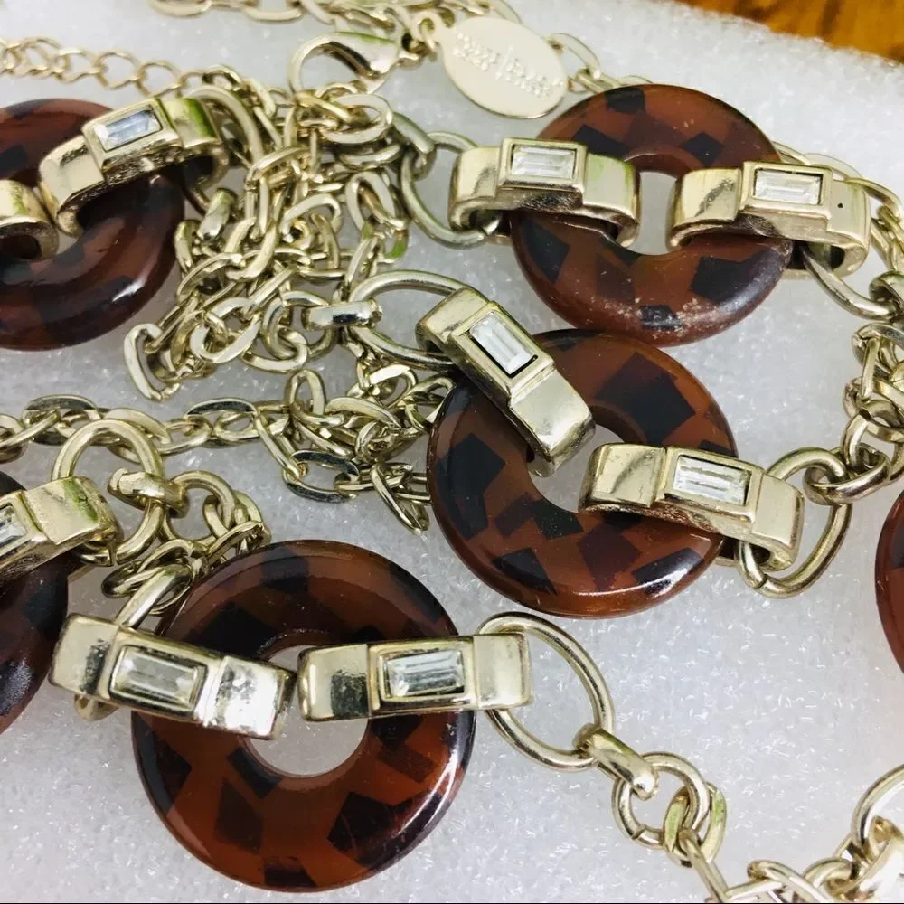 WHBM white house black market Tortoise Link long necklace Baguette Crystals 4260